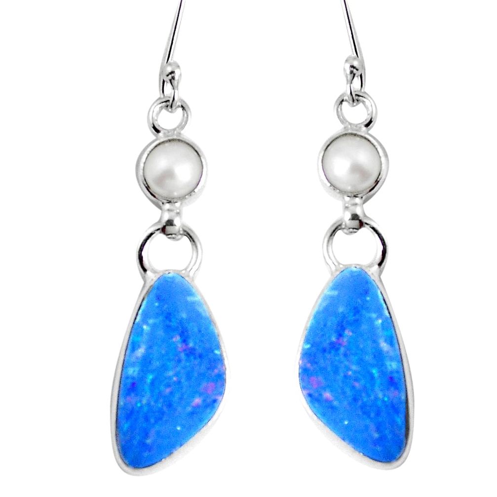 7.00cts natural blue doublet opal australian 925 silver dangle earrings m68684