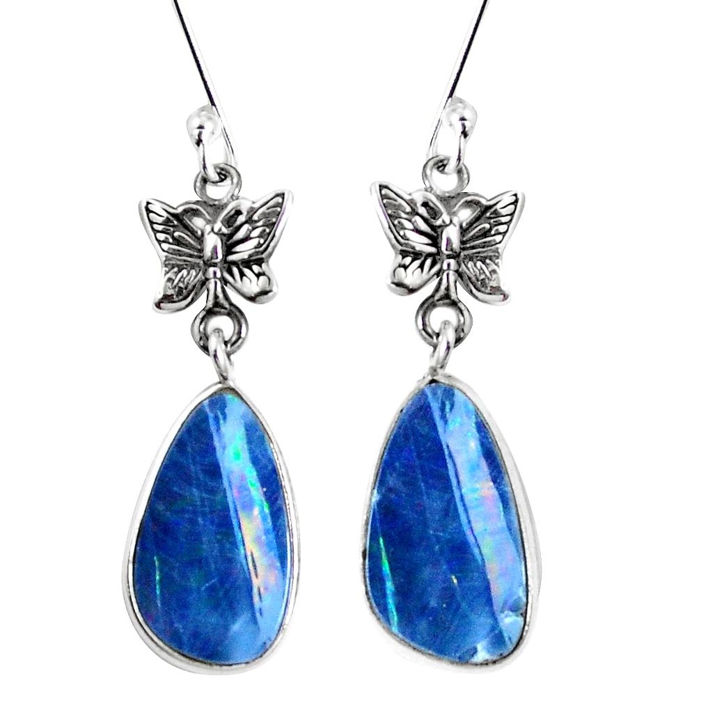 5.80cts natural doublet opal australian 925 silver butterfly earrings m68690