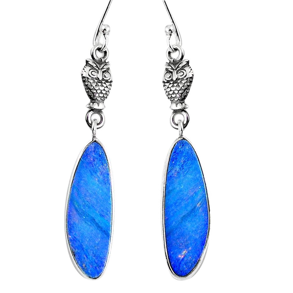 6.19cts natural blue doublet opal australian 925 silver owl earrings m68691
