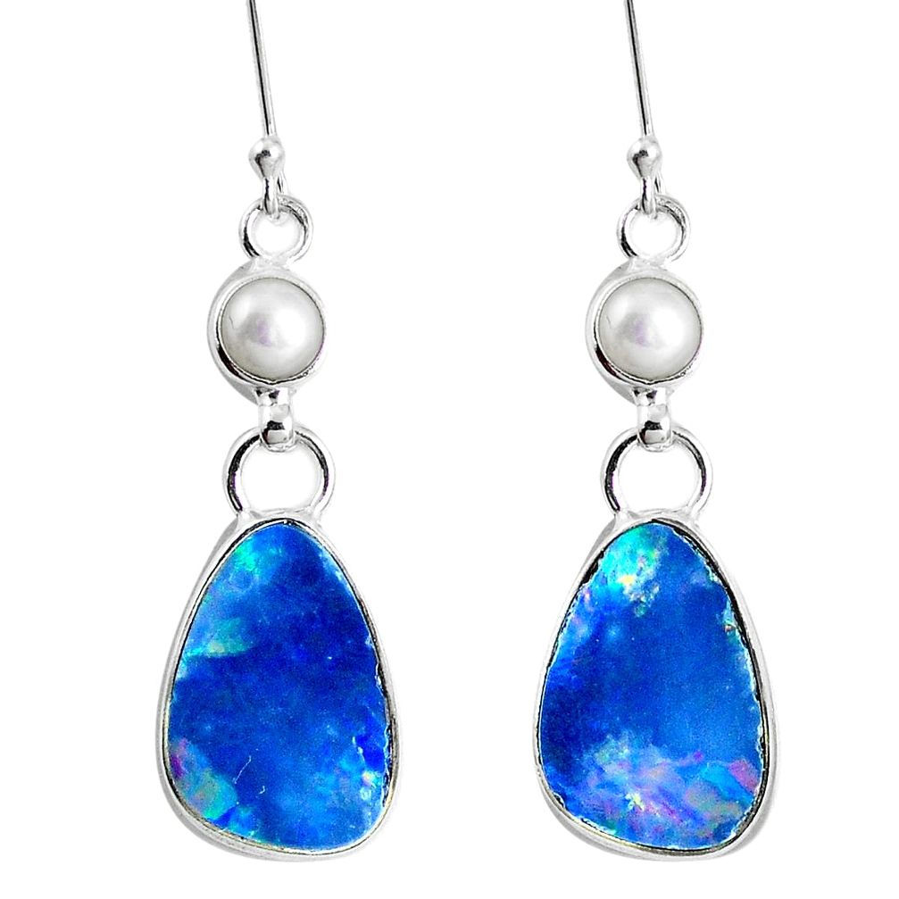 8.91cts natural blue doublet opal australian 925 silver dangle earrings m68693