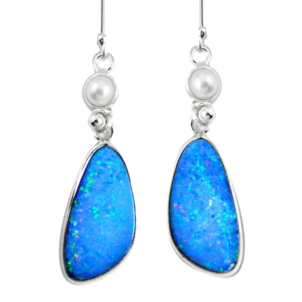 Natural blue doublet opal australian 925 silver dangle earrings m68702