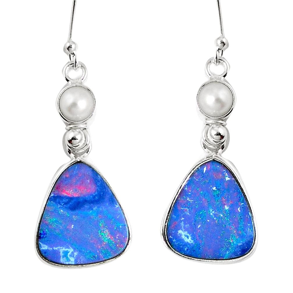 Natural blue doublet opal australian 925 silver dangle earrings m68704