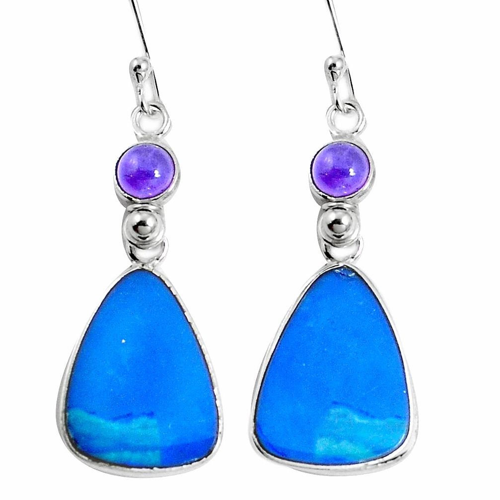 Natural blue doublet opal australian 925 silver dangle earrings m68706