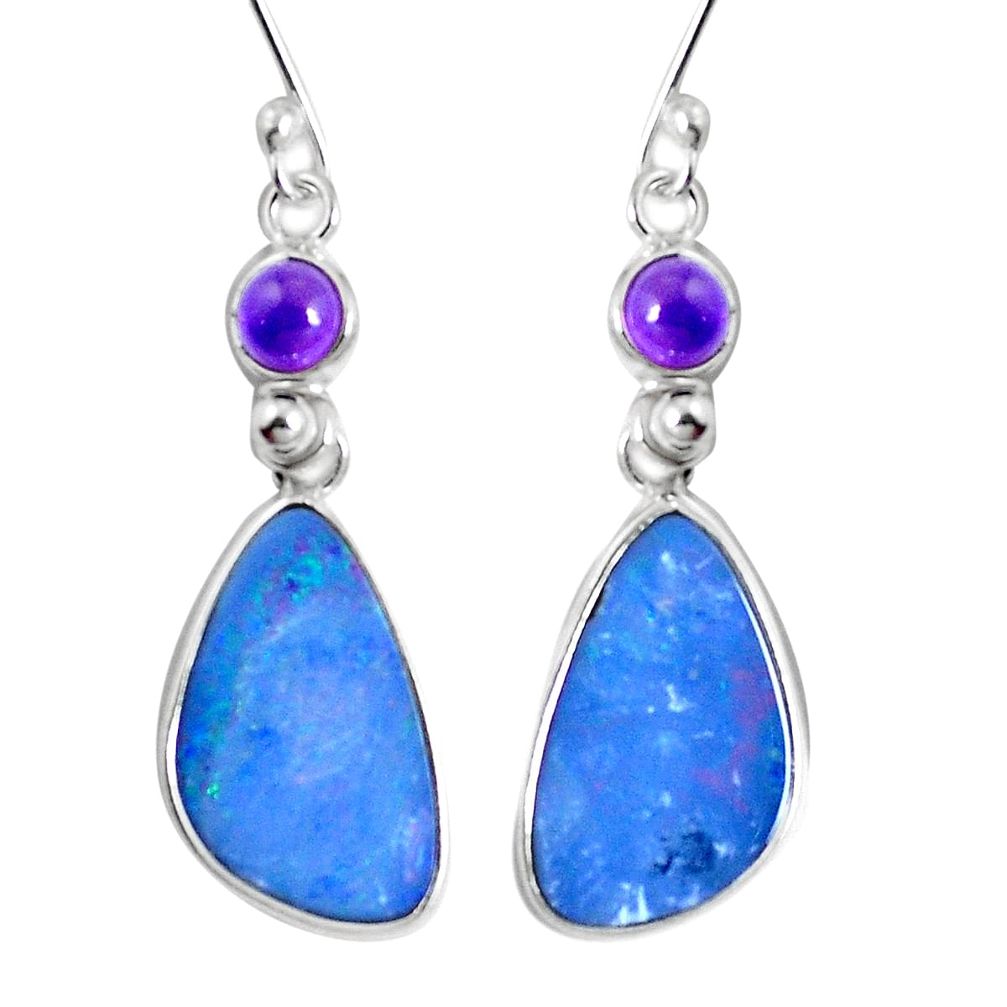 Natural blue doublet opal australian 925 silver dangle earrings m68707