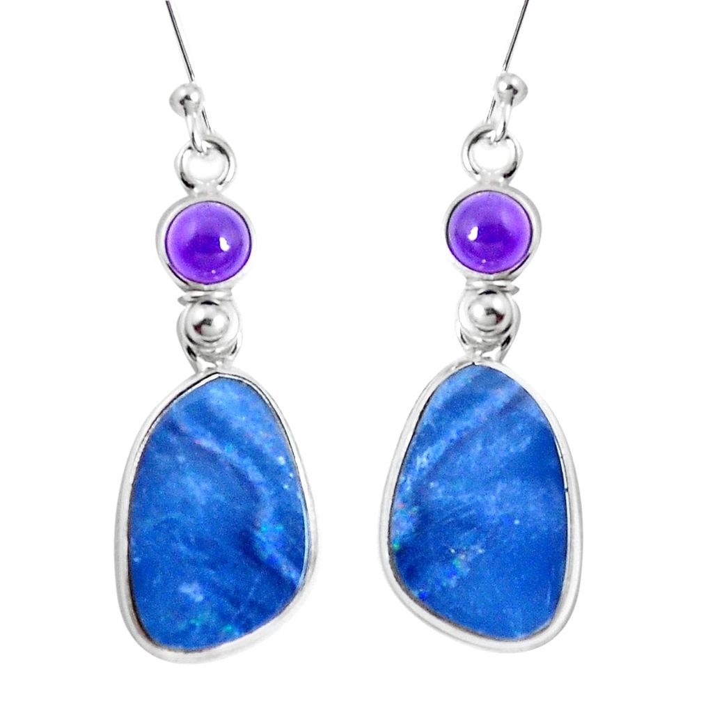 Natural blue doublet opal australian 925 silver dangle earrings jewelry m68708