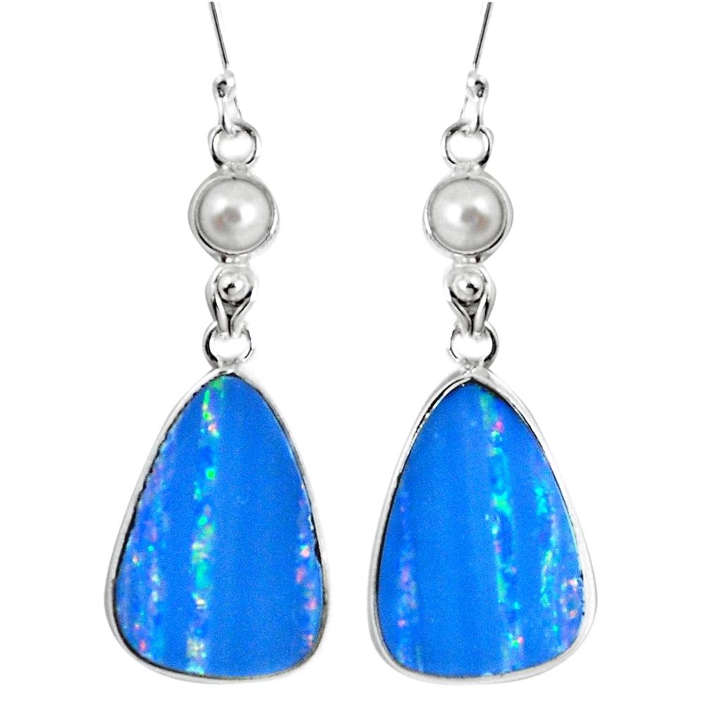 Natural blue doublet opal australian 925 silver dangle earrings m68709