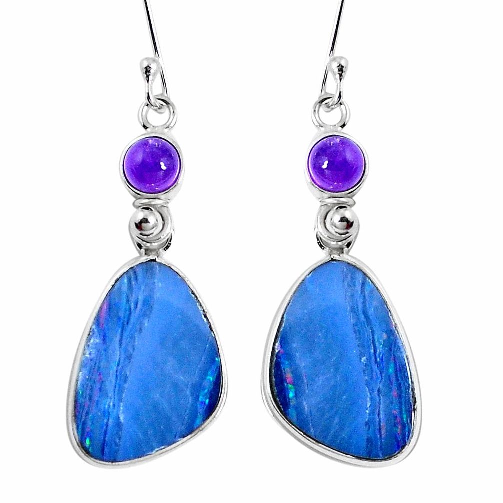 Natural blue doublet opal australian 925 silver dangle earrings m68710