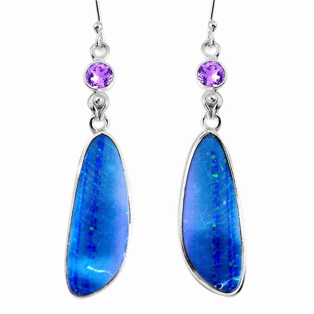 Natural blue doublet opal australian 925 silver dangle earrings m68711