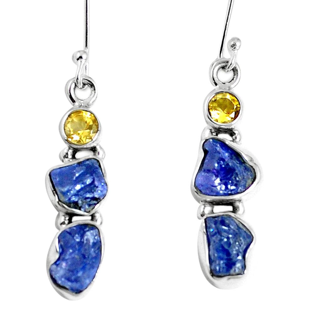Natural blue tanzanite rough citrine 925 silver dangle earrings m68821