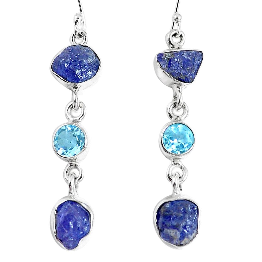 Natural blue tanzanite rough topaz 925 silver dangle earrings m68822