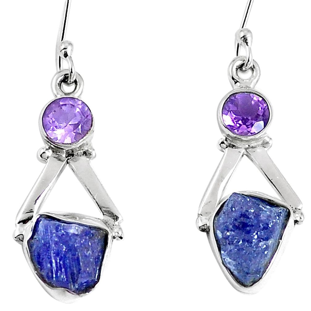925 silver natural blue tanzanite rough amethyst dangle earrings m68824