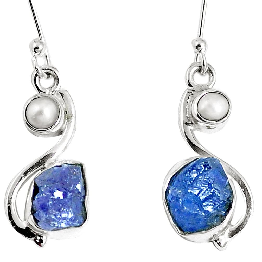 Natural blue tanzanite rough white pearl 925 silver dangle earrings m68825