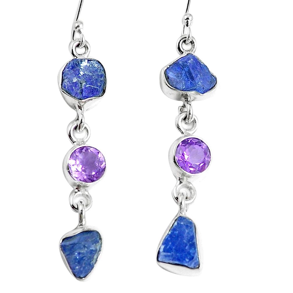 Natural blue tanzanite rough amethyst 925 silver dangle earrings m68827