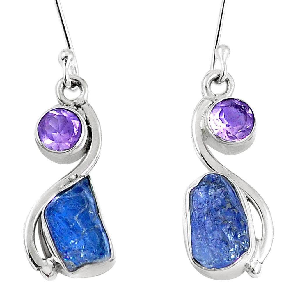 925 silver natural blue tanzanite rough amethyst dangle earrings m68829