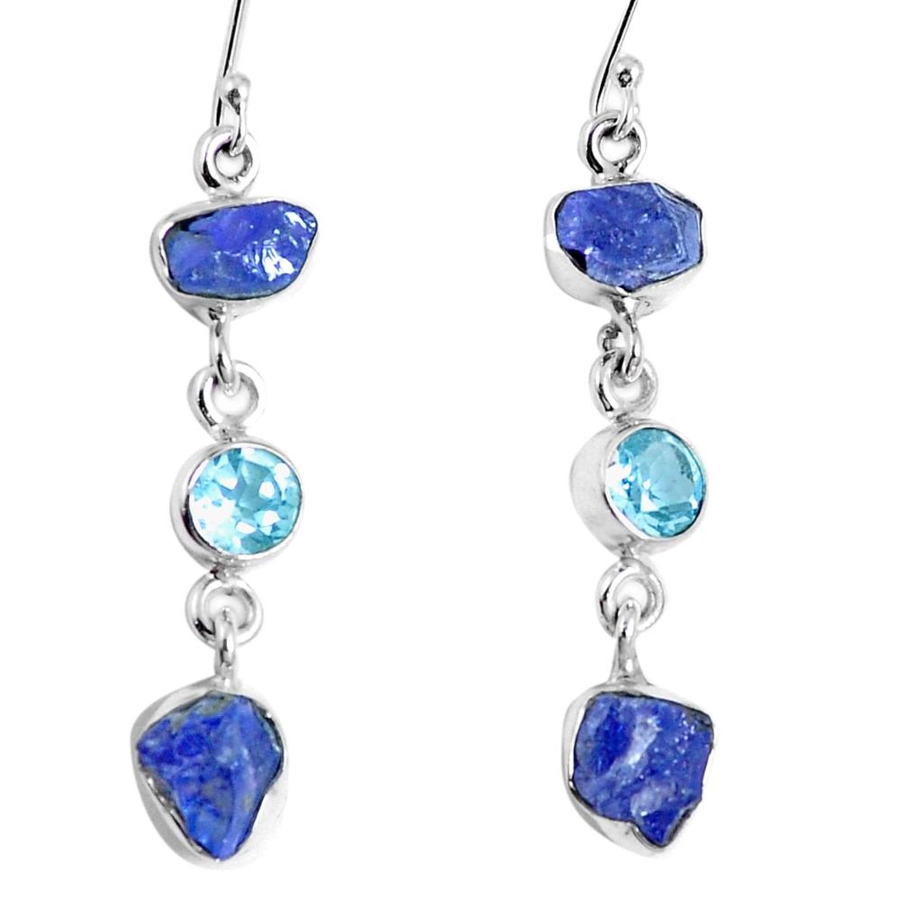 Natural blue tanzanite rough topaz 925 silver dangle earrings m68830