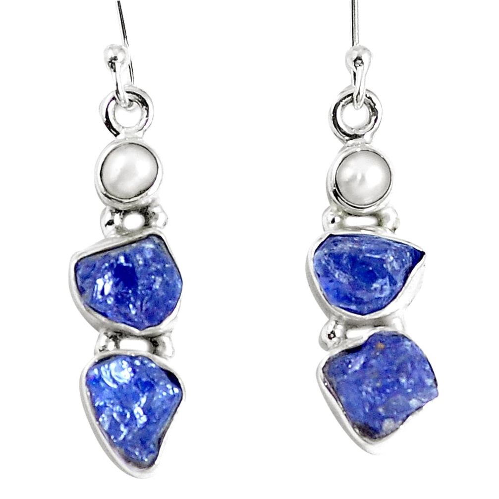 Natural blue tanzanite rough pearl 925 silver dangle earrings jewelry m68832