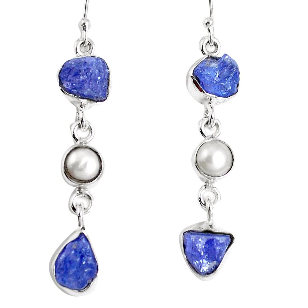 Natural blue tanzanite rough pearl 925 silver dangle earrings jewelry m68833