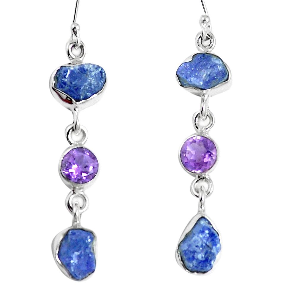 Natural blue tanzanite rough amethyst 925 silver dangle earrings m68834