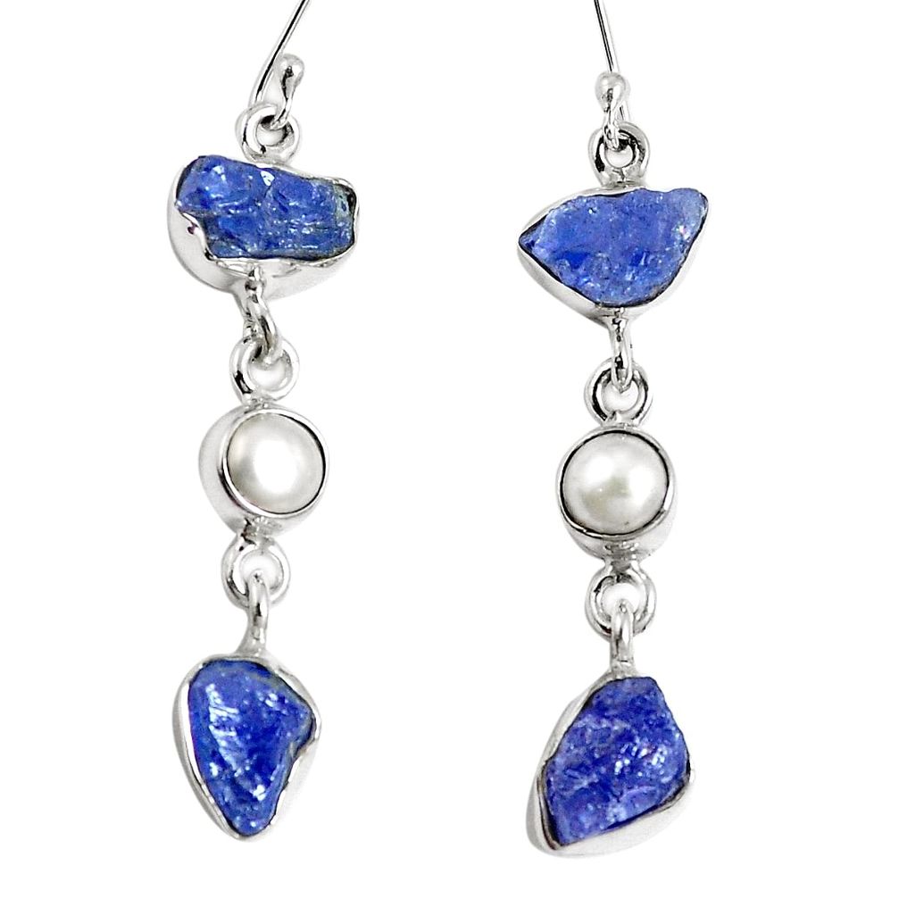 Natural blue tanzanite rough pearl 925 silver dangle earrings m68835