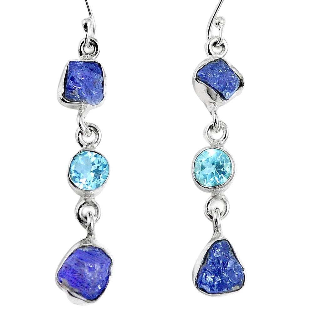 Natural blue tanzanite rough topaz 925 silver dangle earrings m68839