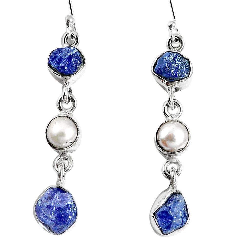 925 silver natural blue tanzanite rough pearl dangle earrings jewelry m68840