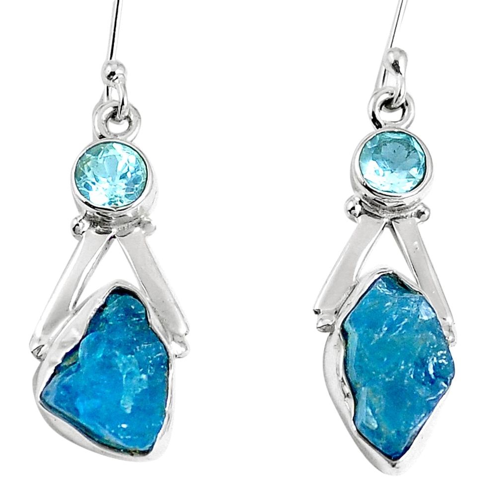 Natural blue apatite rough topaz 925 silver dangle earrings m68843