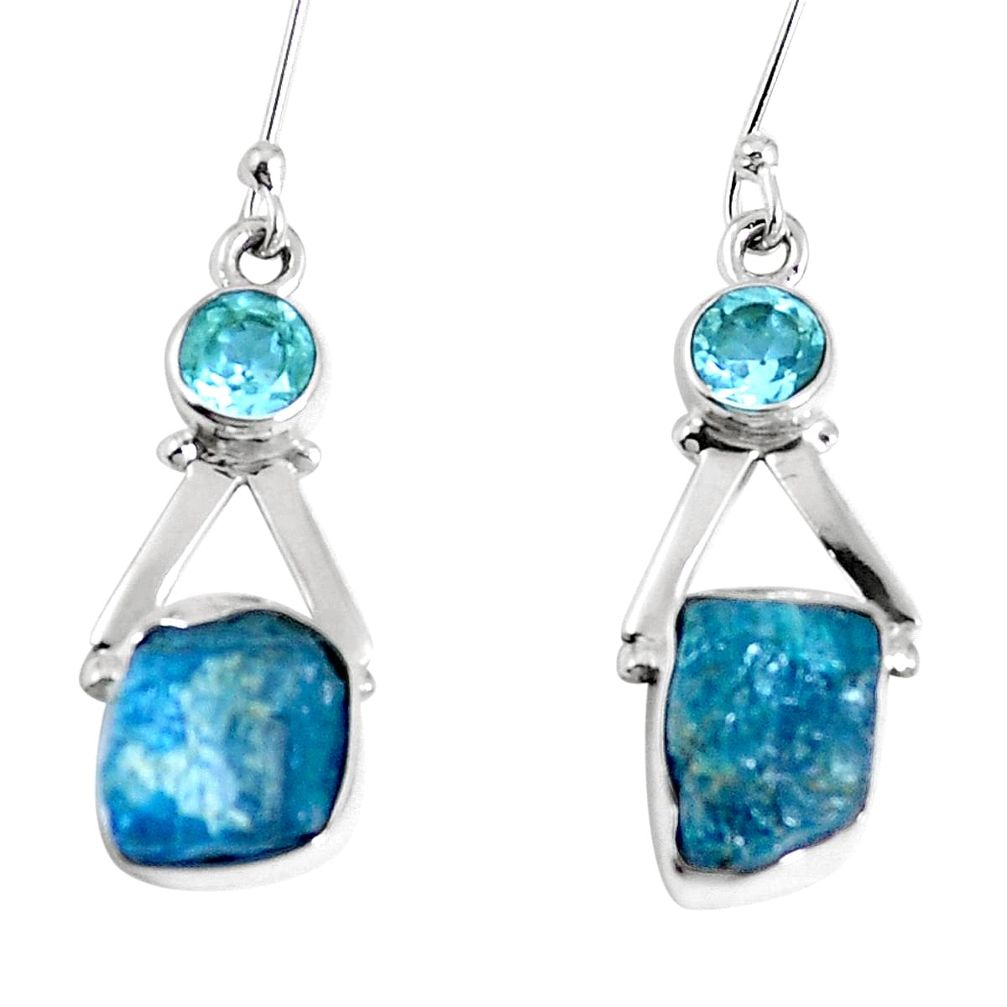 Natural blue apatite rough topaz 925 silver dangle earrings m68845