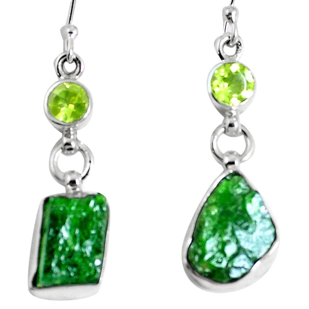 Green chrome diopside rough peridot 925 silver dangle earrings m68848