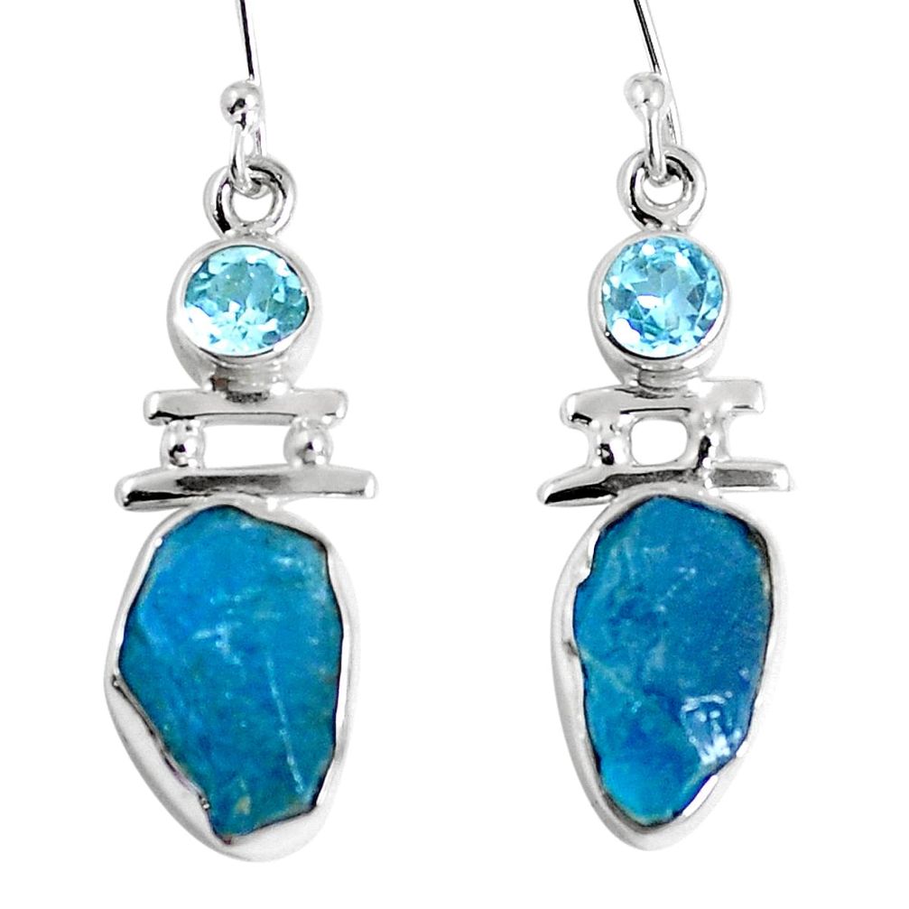 Natural blue apatite rough topaz 925 silver dangle earrings m68849