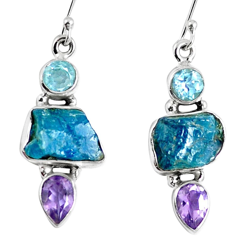 925 silver natural blue apatite rough amethyst dangle earrings jewelry m68850