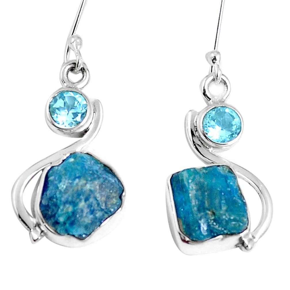 Natural blue apatite rough topaz 925 silver dangle earrings m68853