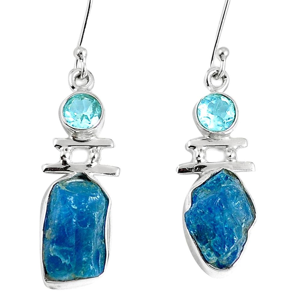 Natural blue apatite rough topaz 925 silver dangle earrings m68858