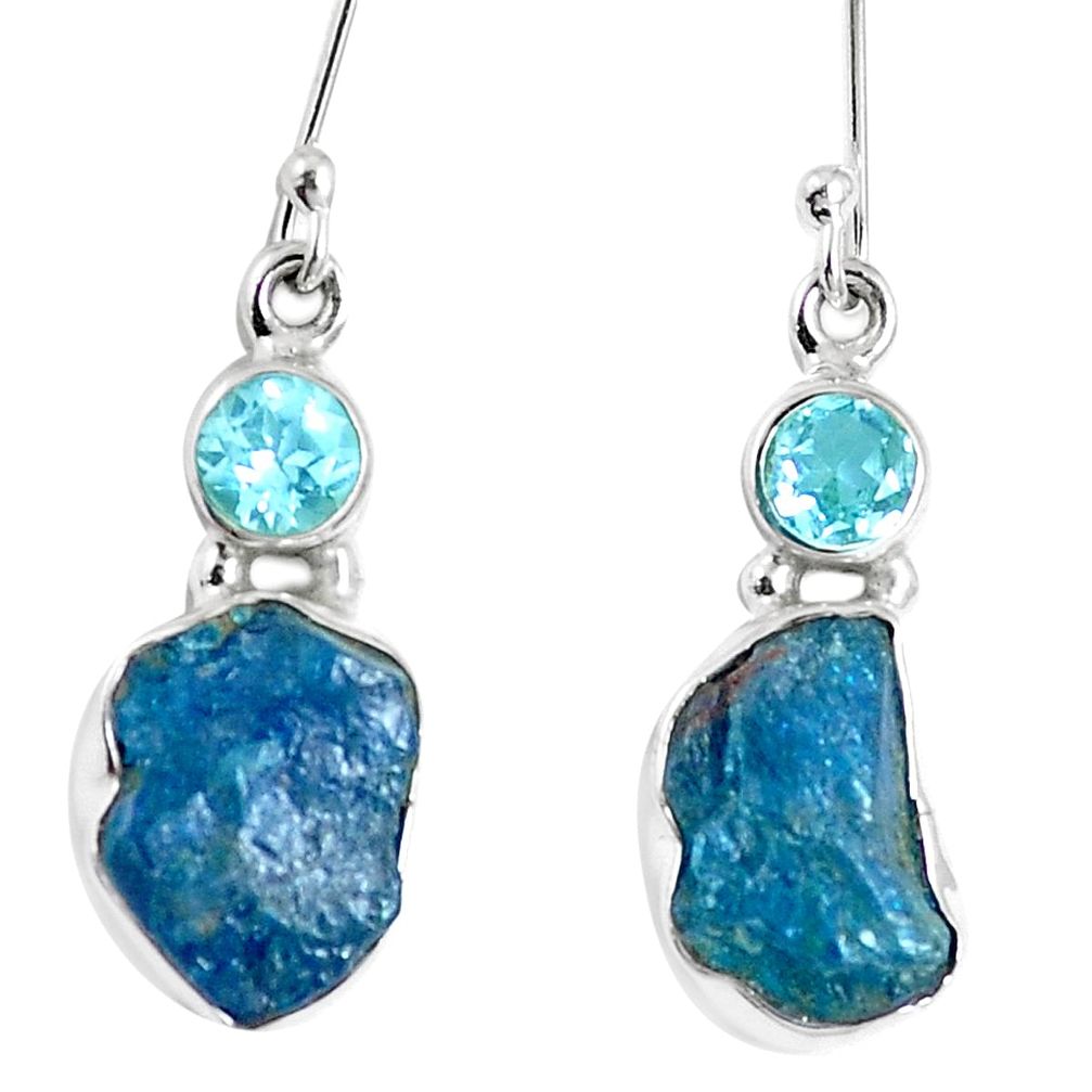 Natural blue apatite rough topaz 925 silver dangle earrings m68859