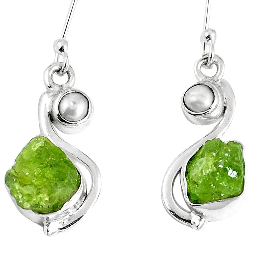 Natural green peridot rough pearl 925 silver dangle earrings jewelry m68870