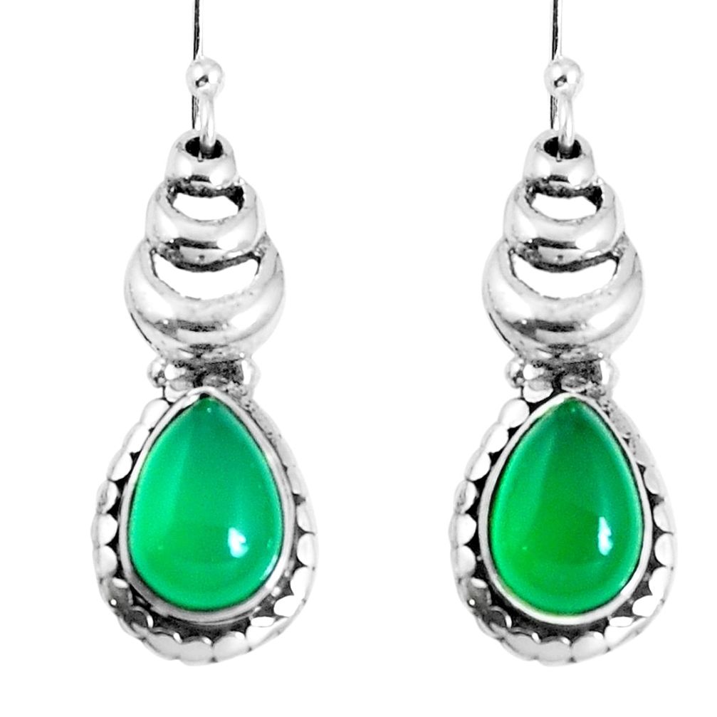 Natural green chalcedony 925 sterling silver dangle earrings m68931