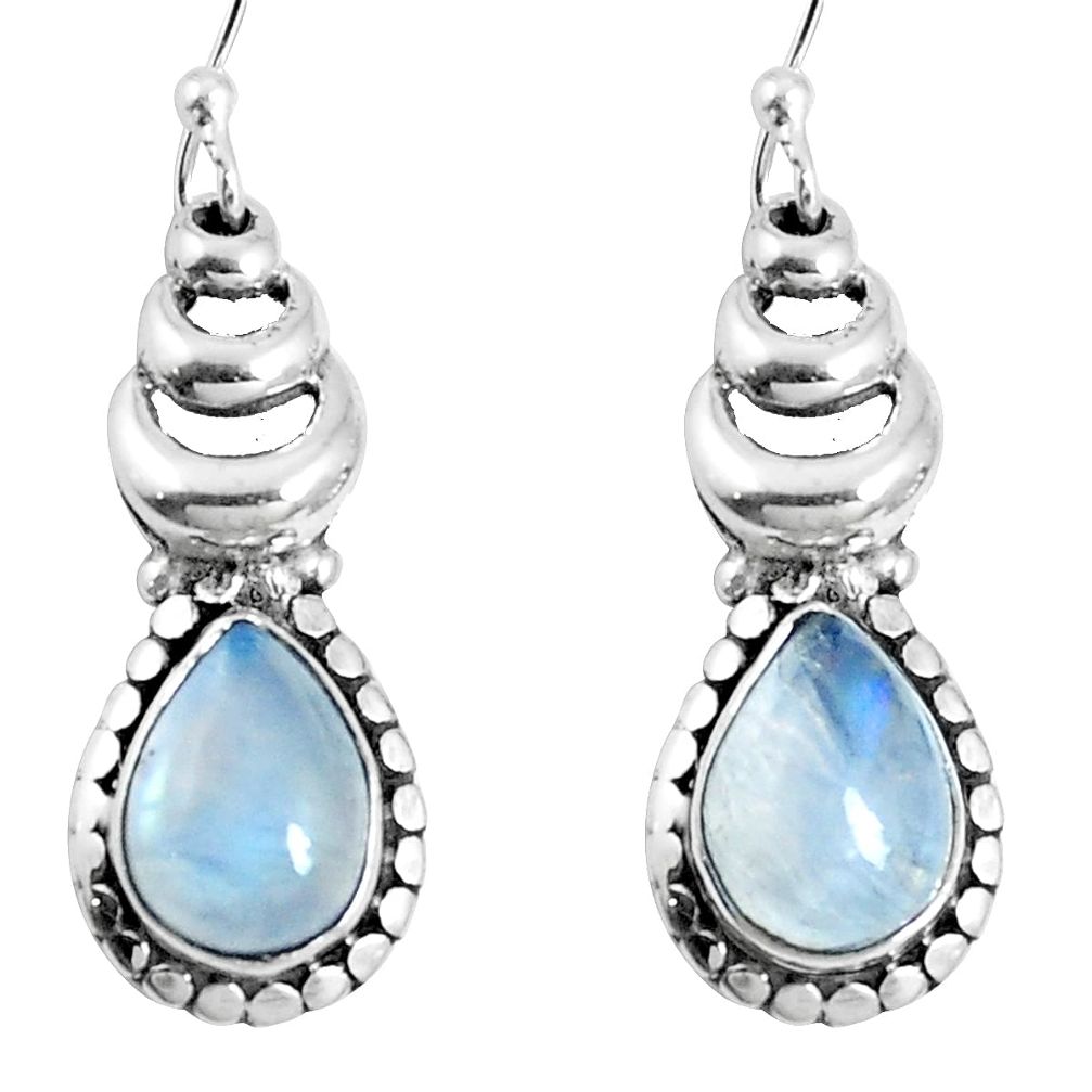 Natural rainbow moonstone 925 sterling silver dangle earrings m68935