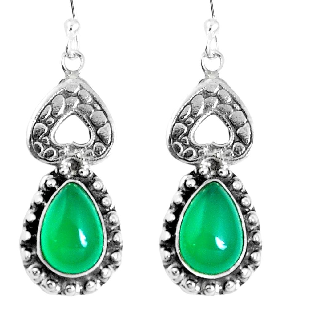 Natural green chalcedony 925 sterling silver dangle earrings m68942