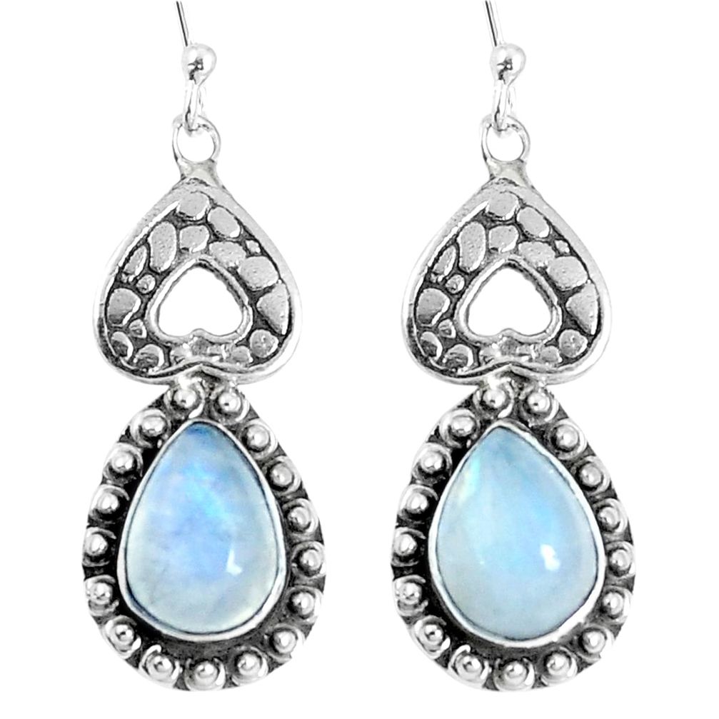 Natural rainbow moonstone 925 sterling silver dangle earrings m68945