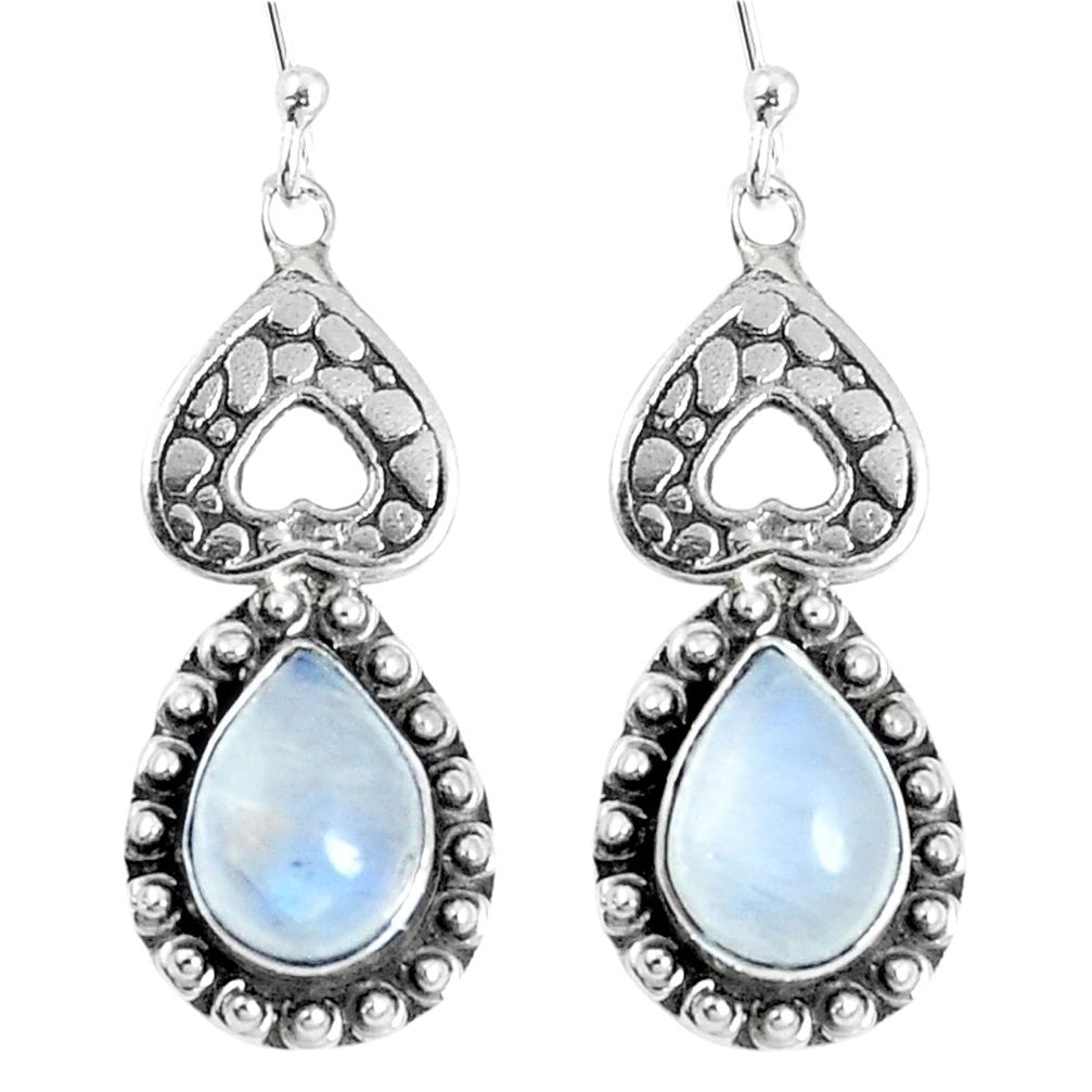 Natural rainbow moonstone 925 sterling silver dangle earrings m68953