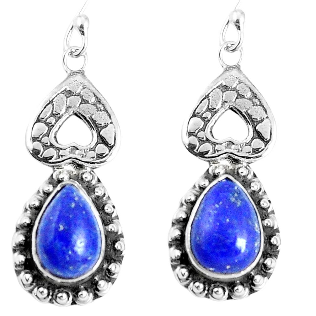 Natural blue lapis lazuli 925 sterling silver dangle earrings m68954