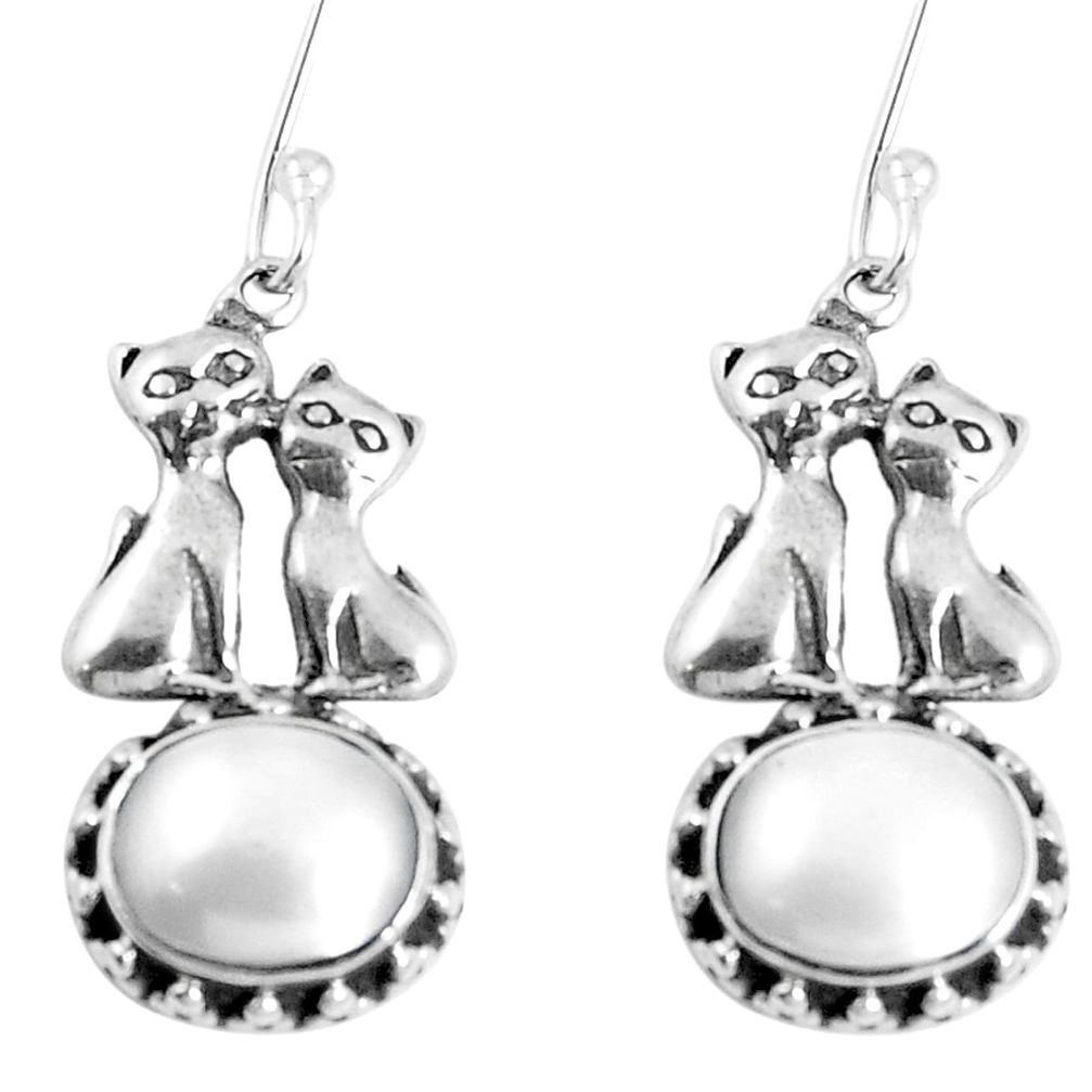 Natural white pearl 925 sterling silver two cats earrings jewelry m68961