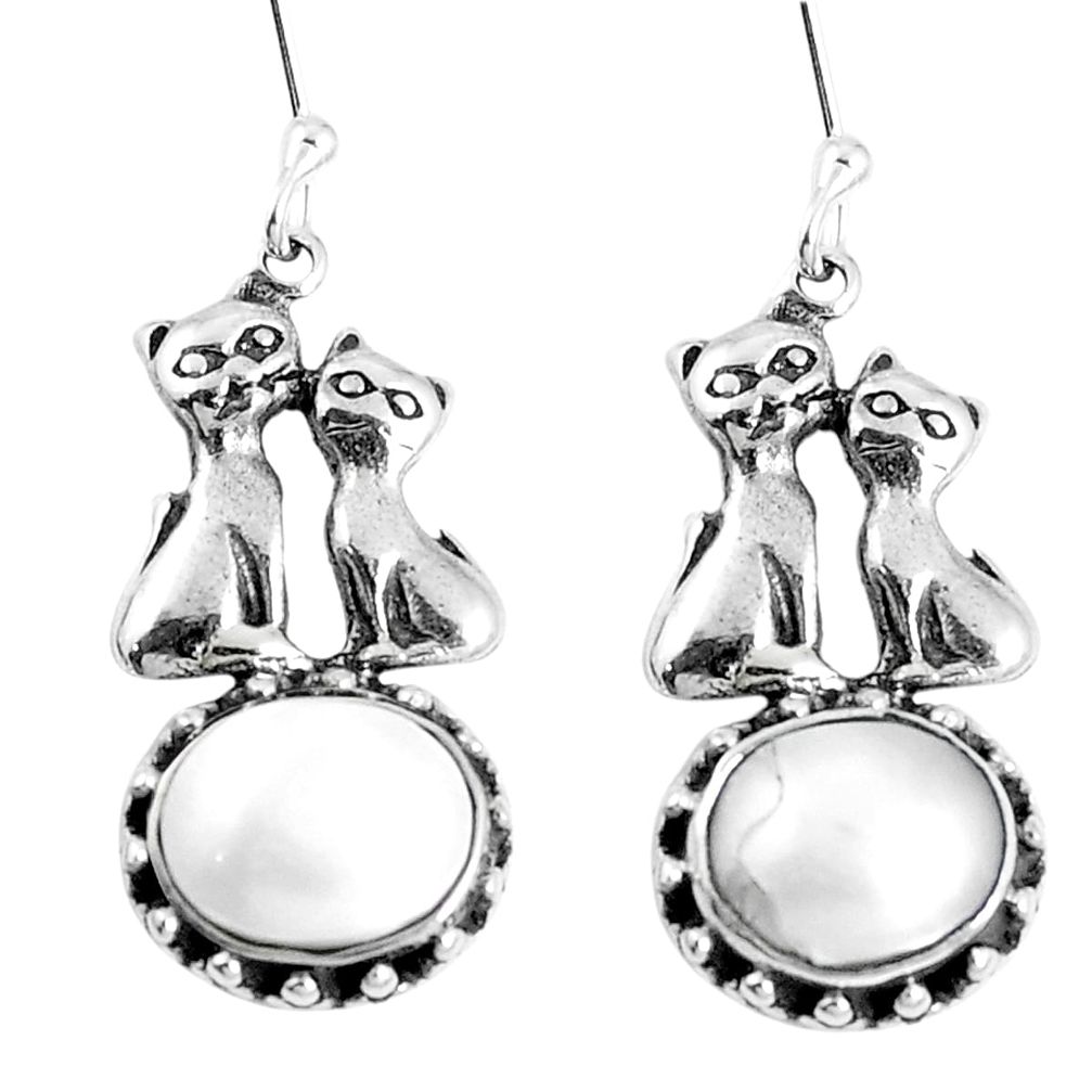 Natural white pearl 925 sterling silver two cats earrings jewelry m68962