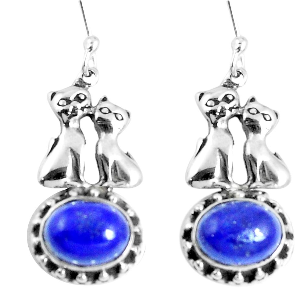 925 sterling silver natural blue lapis lazuli two cats earrings jewelry m68964