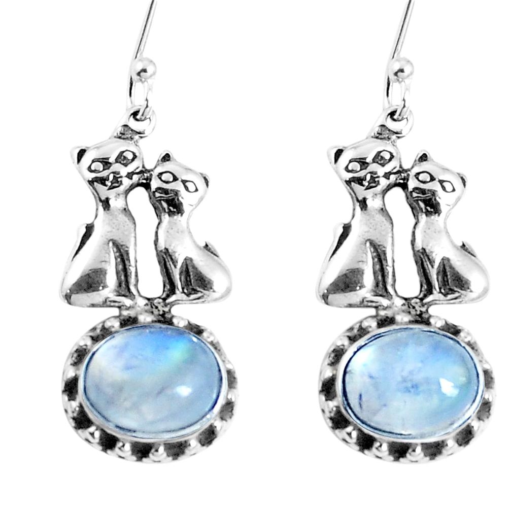 Natural rainbow moonstone 925 sterling silver two cats earrings m68968