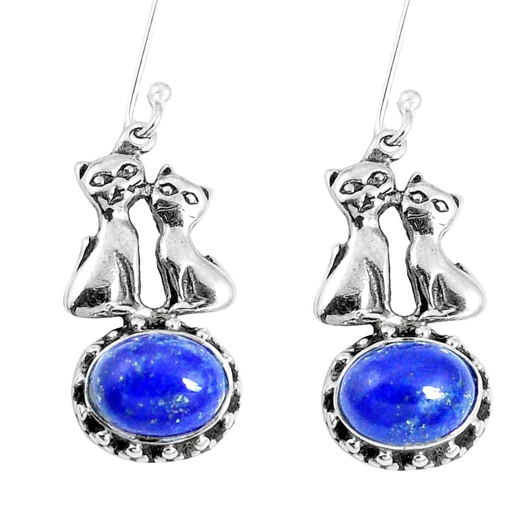 925 sterling silver natural blue lapis lazuli two cats earrings jewelry m68970