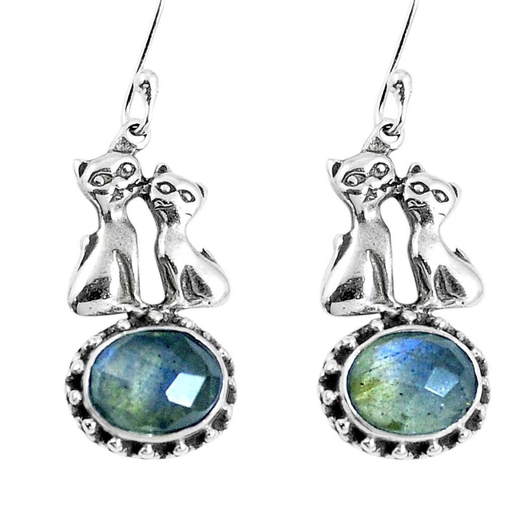Natural blue labradorite 925 sterling silver two cats earrings m68980