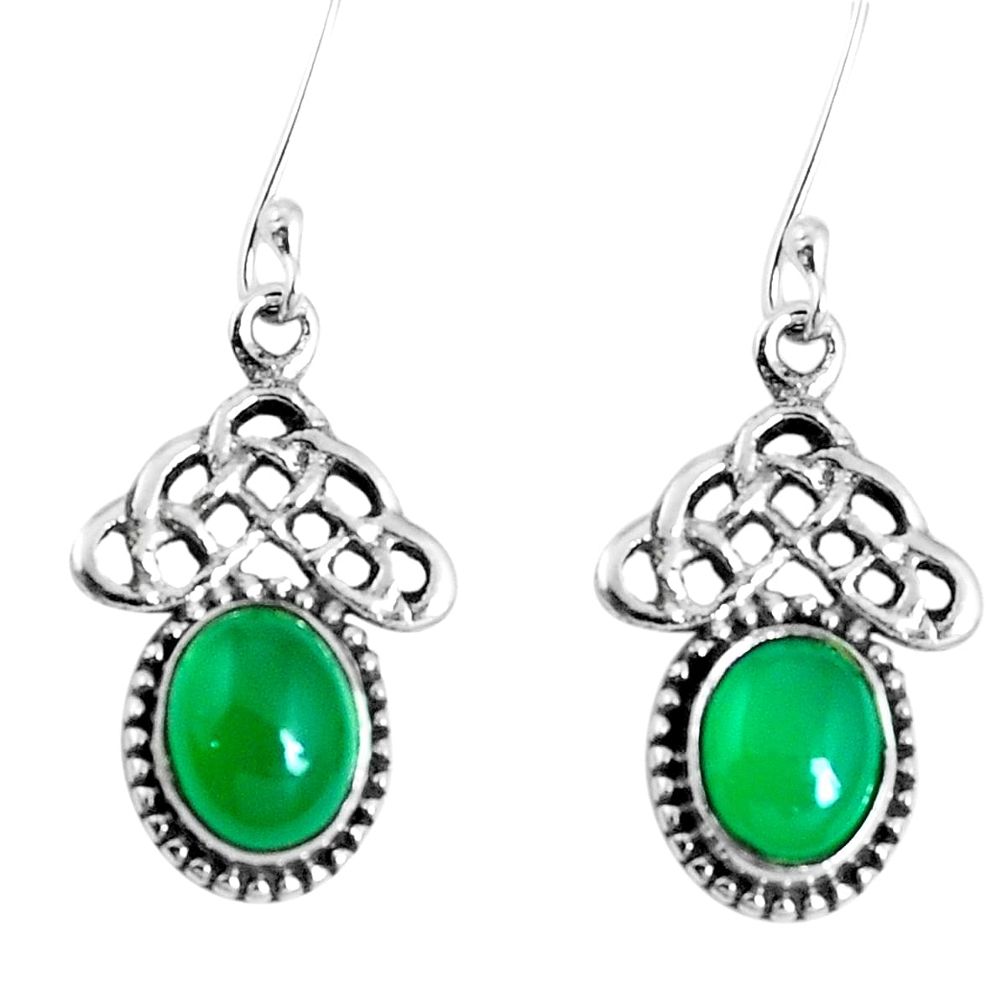 Natural green chalcedony 925 sterling silver dangle earrings m68991