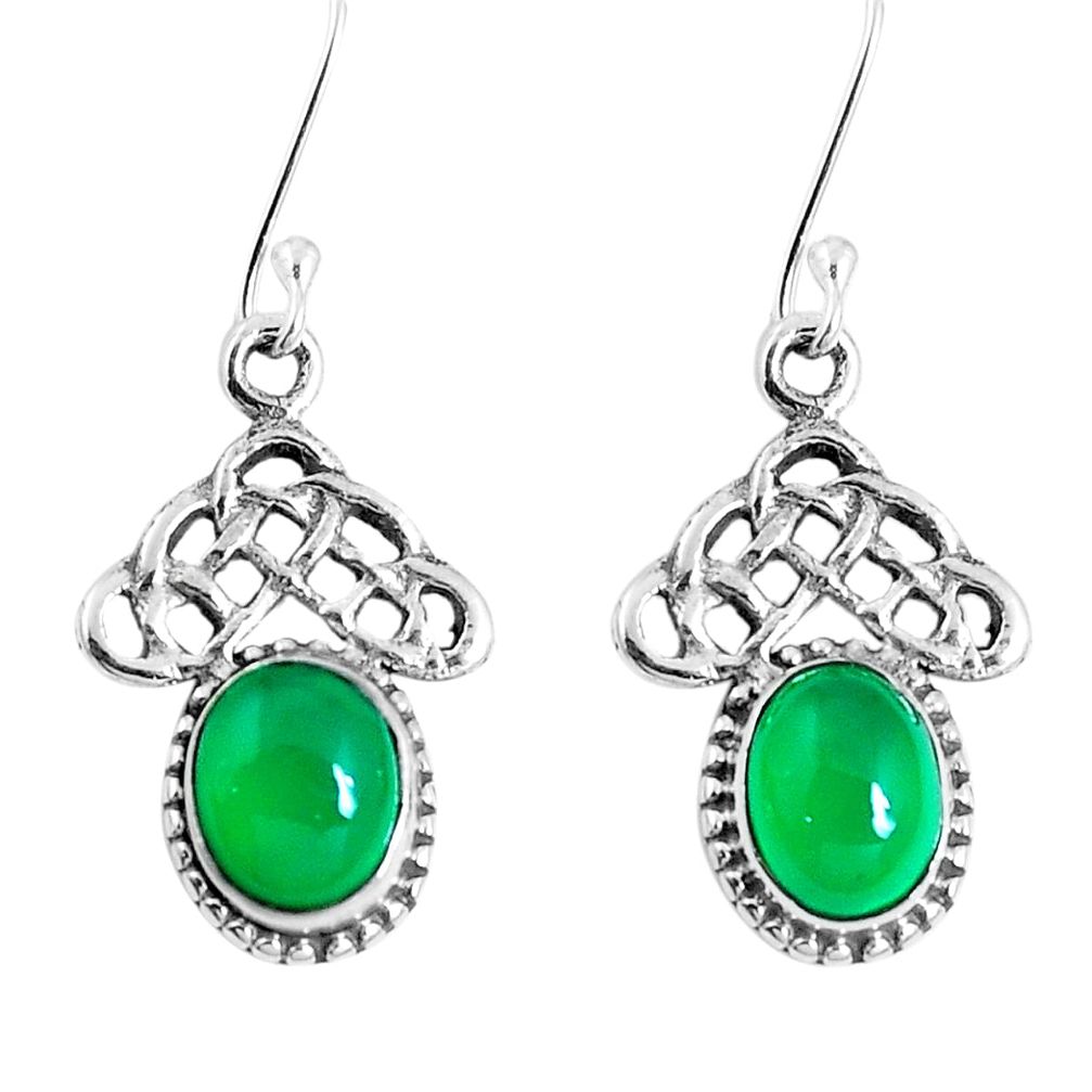 Natural green chalcedony 925 sterling silver dangle earrings m68993