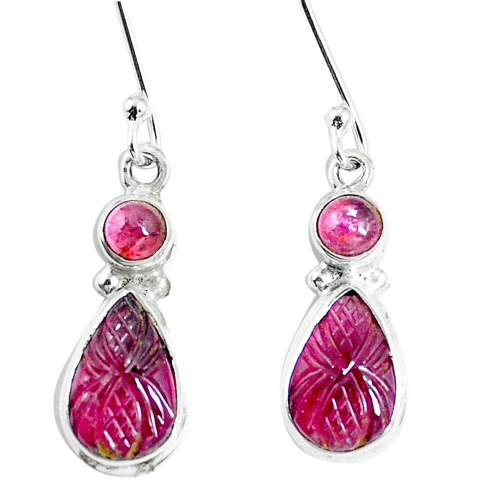 925 silver natural watermelon tourmaline carving dangle earrings jewelry m69431