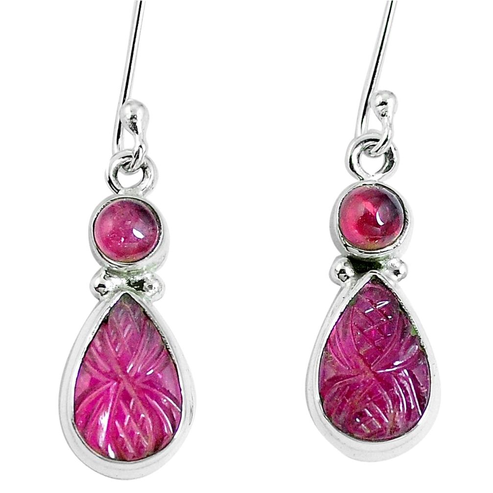 925 silver natural watermelon tourmaline carving dangle earrings jewelry m69437